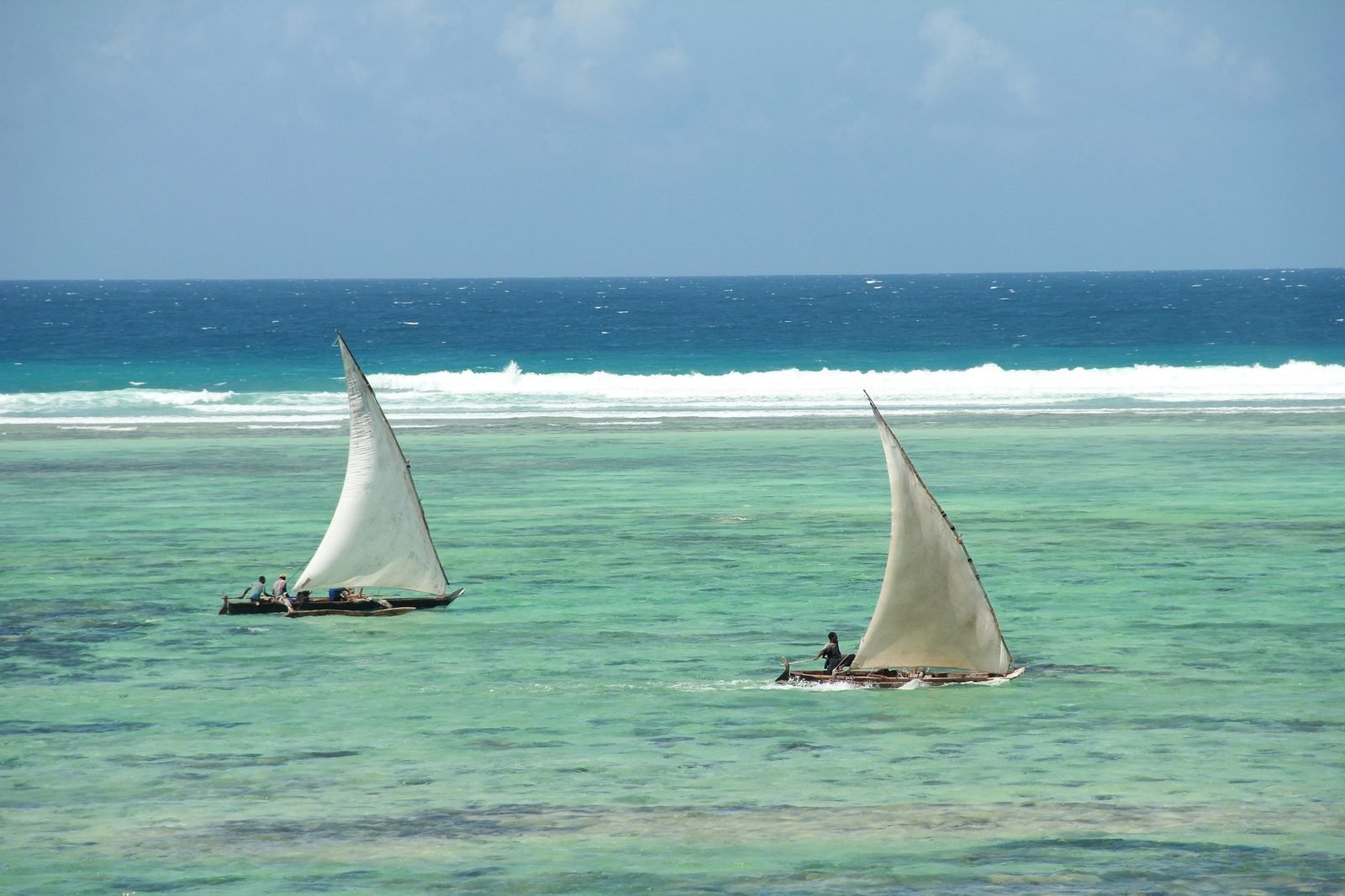 Traditional dhow sailing boats off Zanzibar